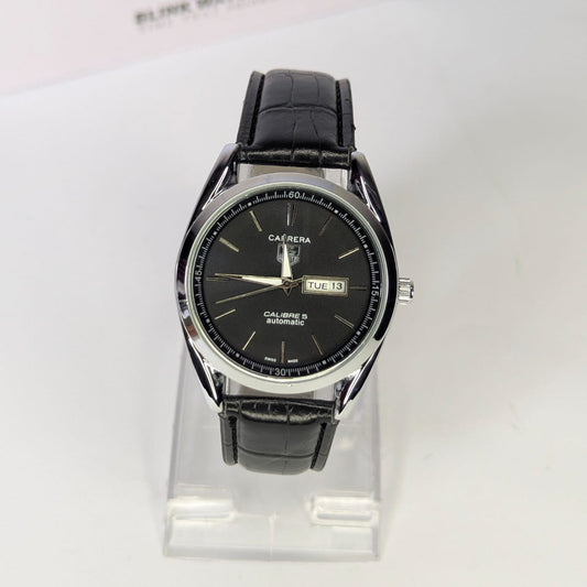 Premium Day Date Strap Watch Black